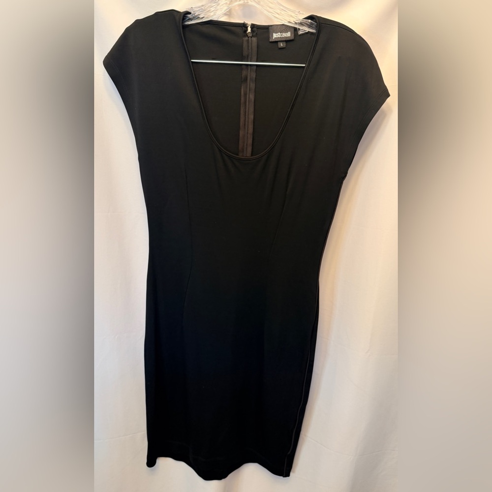 Just Cavalli Women's Size Large Black‎ Sleeveless V-Neck Shift Dress Italian